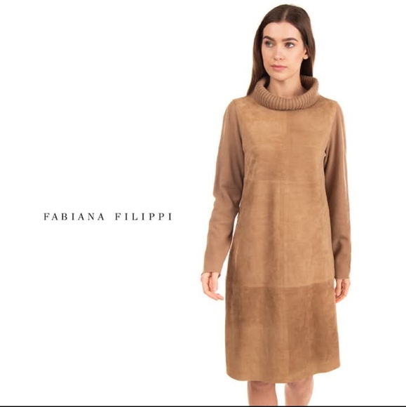 Fabiana Filippi Cashmere Tan Suede Cashmere Dress Italy 50 Chest 44 Mint - Picture 1 of 8